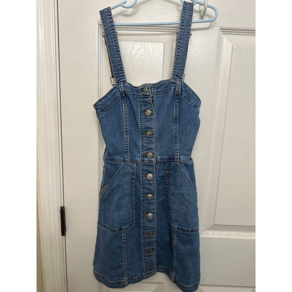 Women’s Jean minidress button down size zero length 30” from top of shoulder
